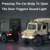 1:28 Benz Unimog Motorhome Toy Car Model Alloy Diecast Sound Light Pull Back Doors Opened Toys Vehicles Children Birthday Gifts 6