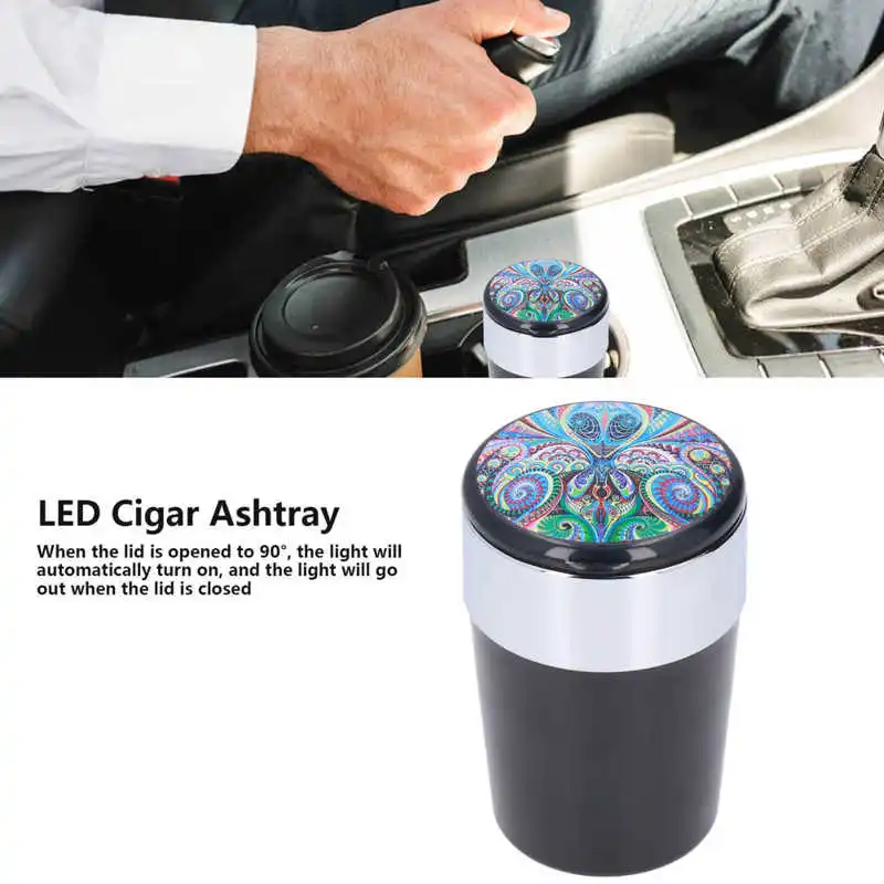 Car Ashtray With Cover Portable Car Trash Can Smokeless Ash Tray With
