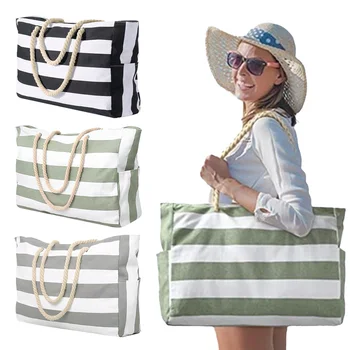 Borsa da Donna Bohemia Grande Capacità a Righe, Borsa da Spiaggia Impermeabile, Borsa a Tracolla in Tela per Vacanze Estive, Borsa da Viaggio e Piscina