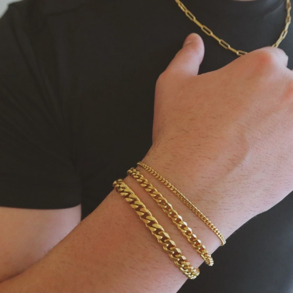 Men's Solid Cross Chain Necklace/Bracelet Set Gold Ion-Plated Stainless  Steel | Jared
