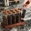 10x Single Dose Coffee Bean Cellar Tube with Wooden Holder Stand Glass Coffee Beans Storage Containers for Coffee Lovers 3