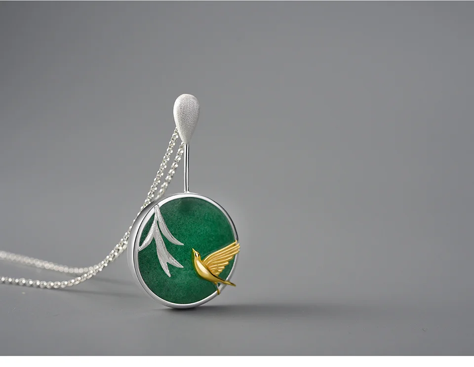 Silver Swallow and Willow Round Pendant Necklaces