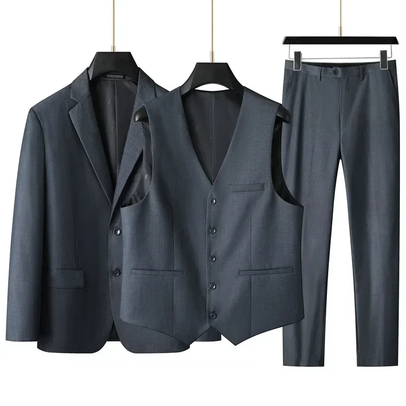 Mens Suit Large size men's suit suit + vest +trousers plus fat plus business formal suit coat wedding dress three-piece set