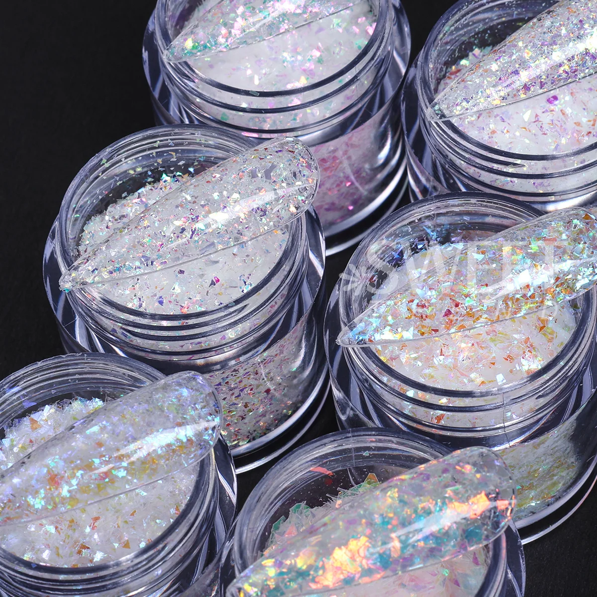 6pcs Aurora Chunky Nail Glitter Flakes Broken Irregular Iridescent Sparkly Rainbow Crafts Decor Shimmer Sequins Manicure Flash