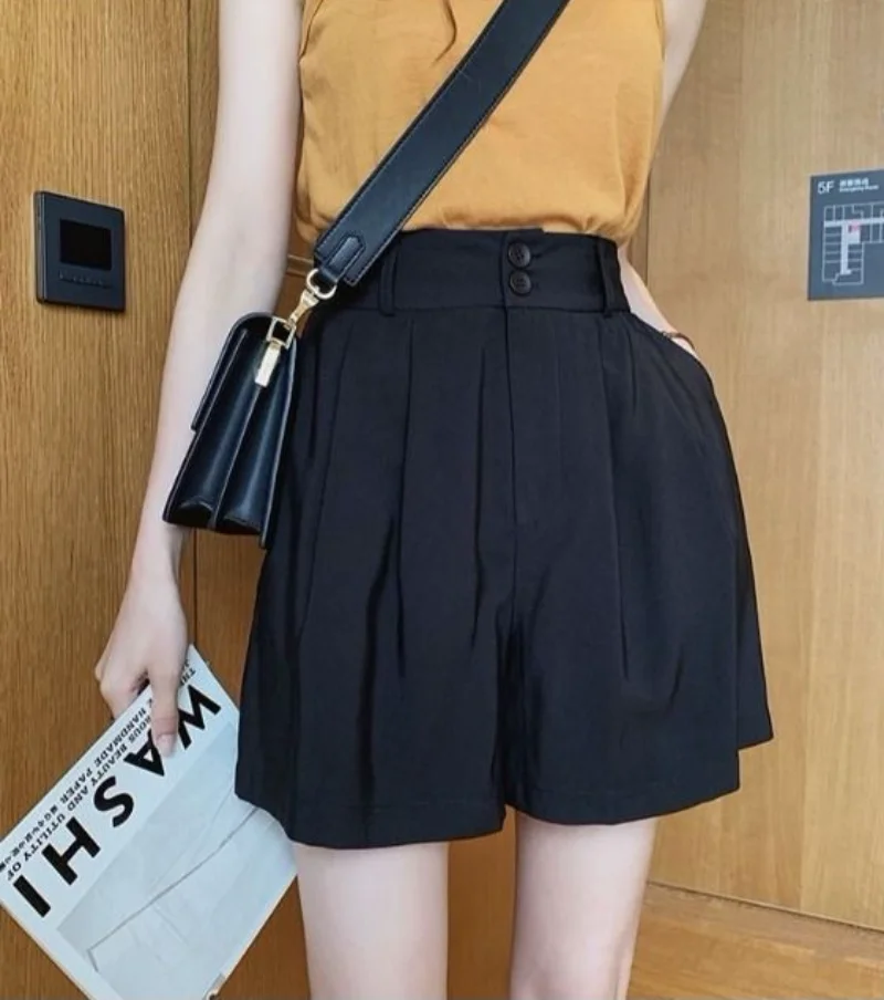 Short Pants for Women To Wear Wide Womens Shorts High Waist Pocket Bermuda Half Knee Length Office Mid Work XL Streetwear Summer