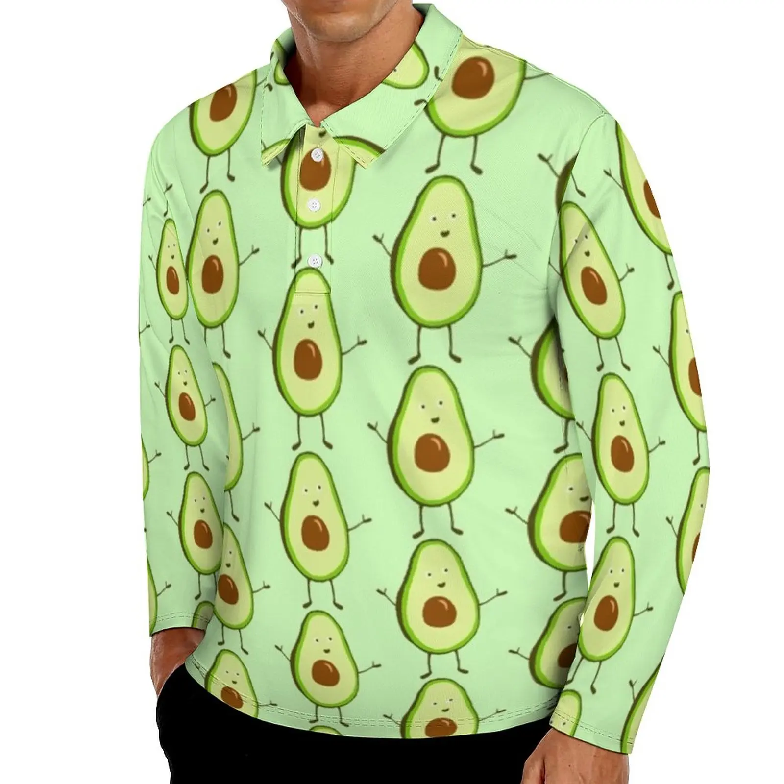 

Avocado Casual Polo Shirts Fruit Food Hug Love T-Shirts Long Sleeve Graphic Shirt Autumn Aesthetic Oversized Tops Birthday Gift