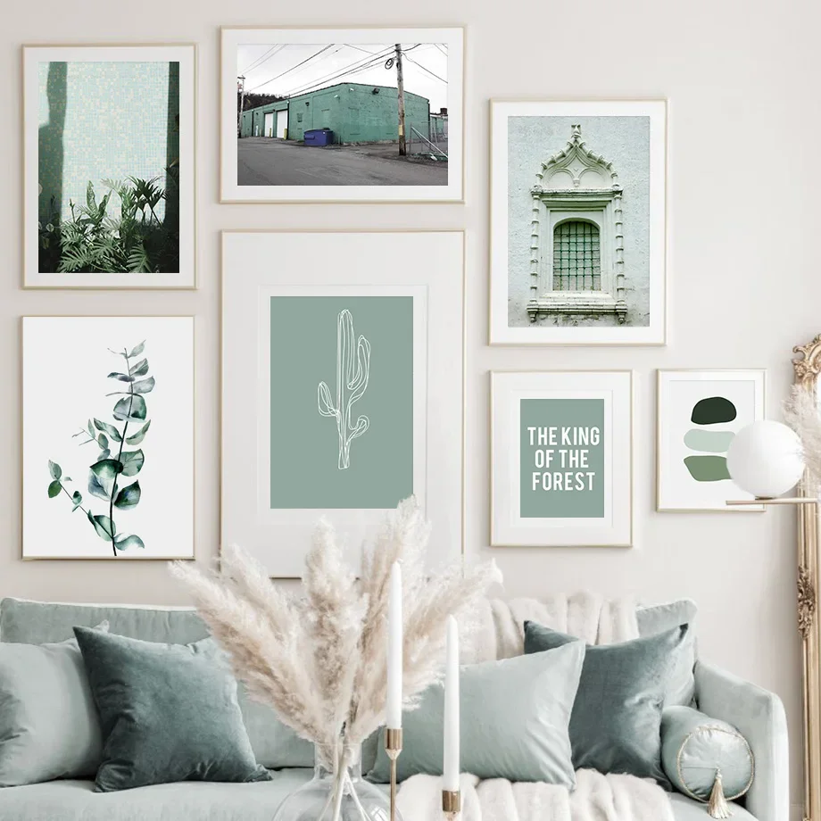 

Green Leaf Cactus Window Abstract Shape Nordic Posters And Prints Wall Art Canvas Painting Wall Pictures For Living Room Decor