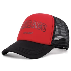 Stylish Cotton Unisex Chicago Baseball Cap - Spring/Summer Snapback Hat - Adjustable (Red Mesh)