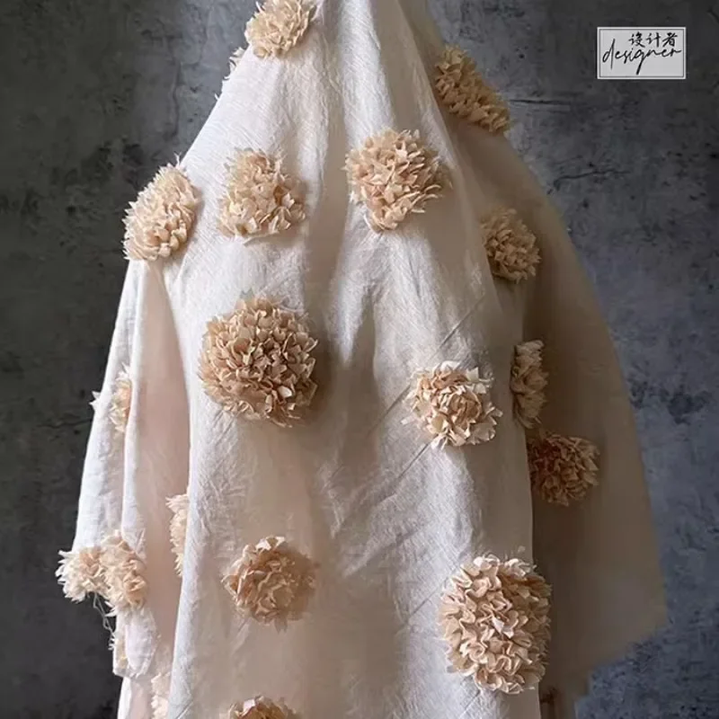 Skin Pink Three-dimensional Large Flower Embroidered Skirt Wedding Dress Door Curtain Designer Fabric