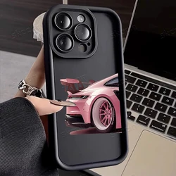 Chic Pink Car Pattern Silicone Phone Case - Shockproof Cover - iPhone 15 Plus (Black - YYDSF1064)