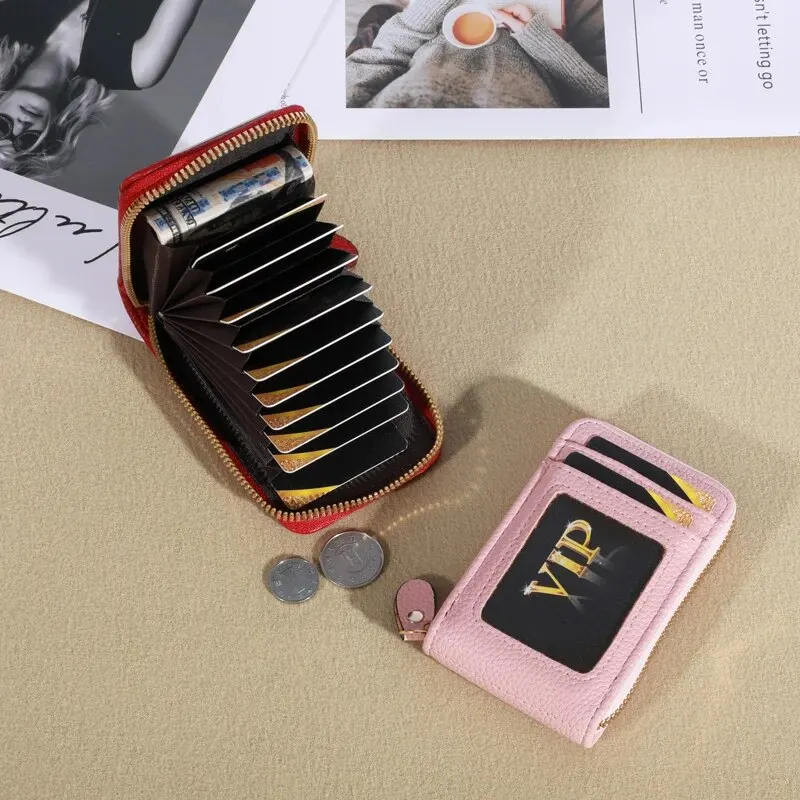 New Vintage Genuine Leather Men's Wallet Credit Card Holder RFID Blocking Zipper Money Pouch Card Protect Case Pocket Cover