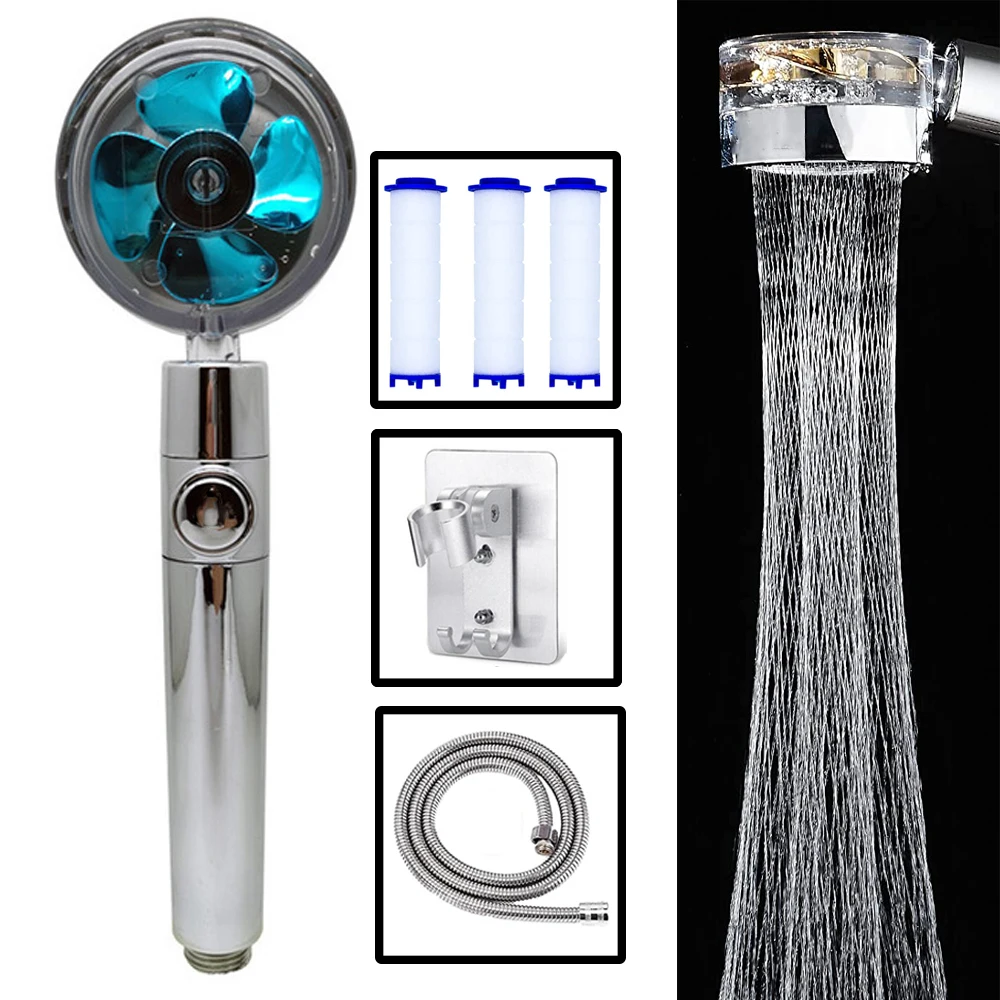 HighPressurePropellerShowerHeadWaterSaving360RotatingHeadFan