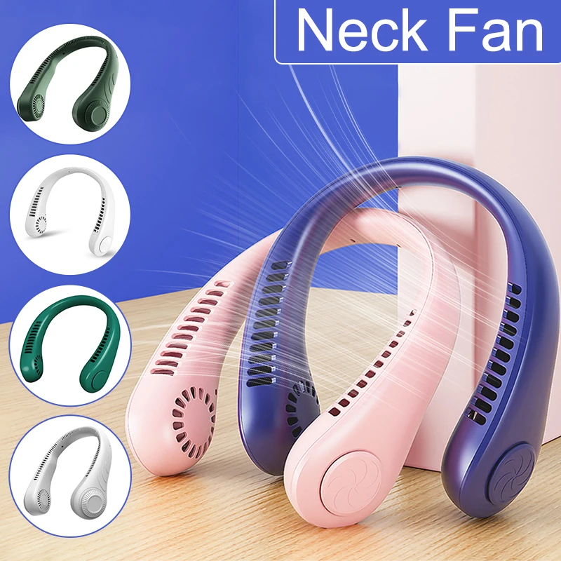 Mini Hanging Neck Fan Portable Bladeless Rechargeable Mute Cooling Wearable Neckband Leafless Fan 3-Speed Adjustable