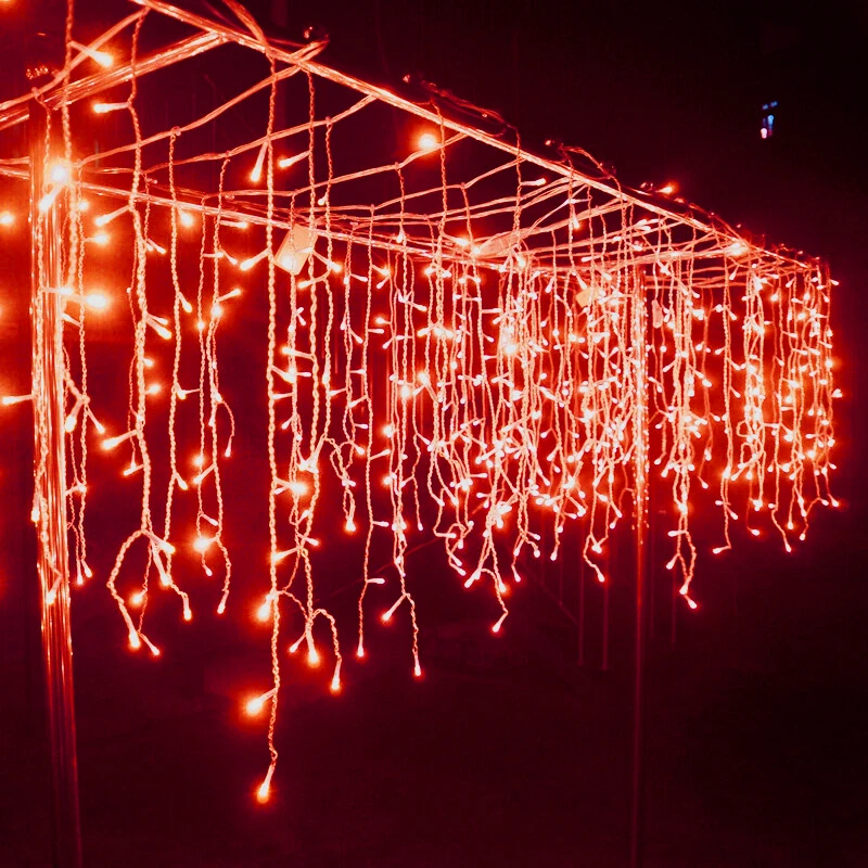 thumbnail image 1 of Cadena de luces navideñas, luces de carámbanos, cascada, decoración exterior, luces festivas románticas, luces de ambiente, 1 of 5
