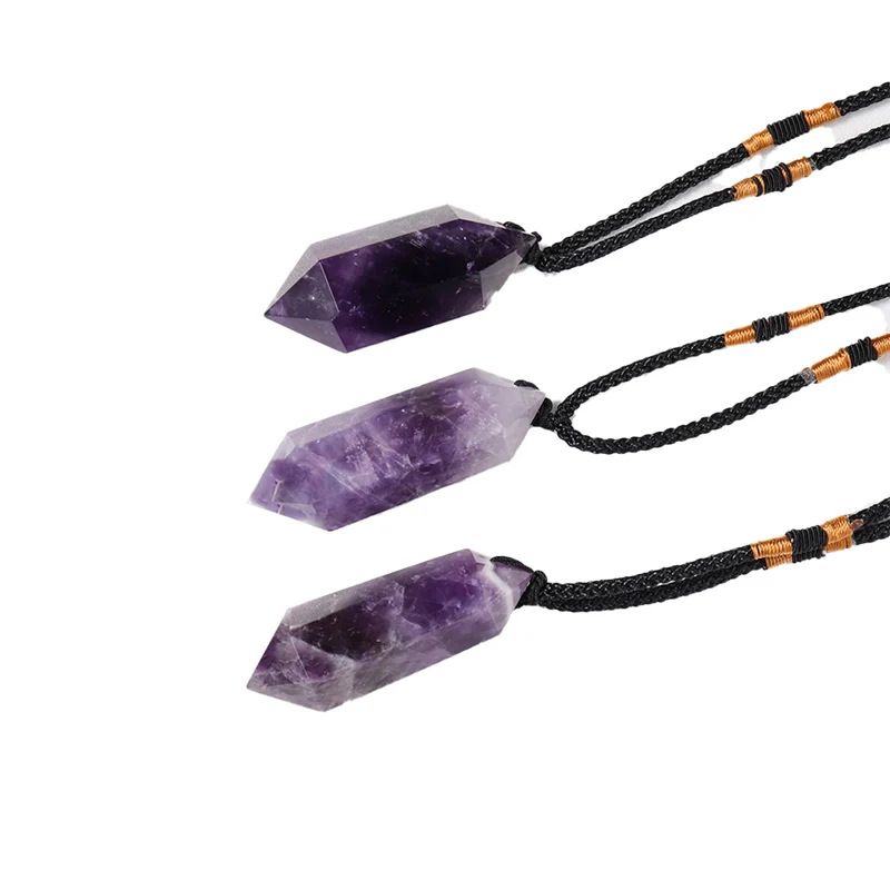 Purple Natural Banded Chevron Dream Amethyst Quartz Crystal Point Wand Pendant Pendulum Reiki Healing Chakra Stone Necklace Gift 3