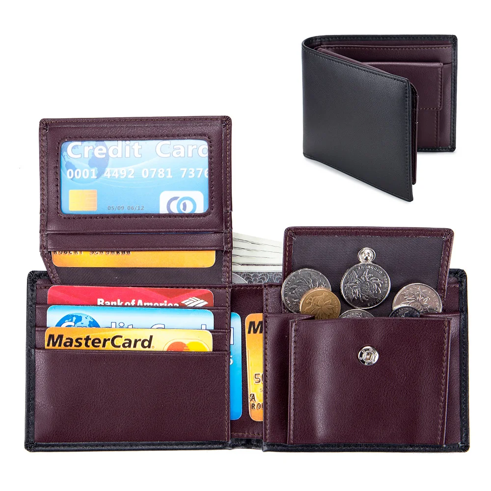 Men Genuine Leather Short Wallet Rfid Credit Card Coin Pocket Mini Money Bag Slim Small Purse Fashion Casual Wallet for Male