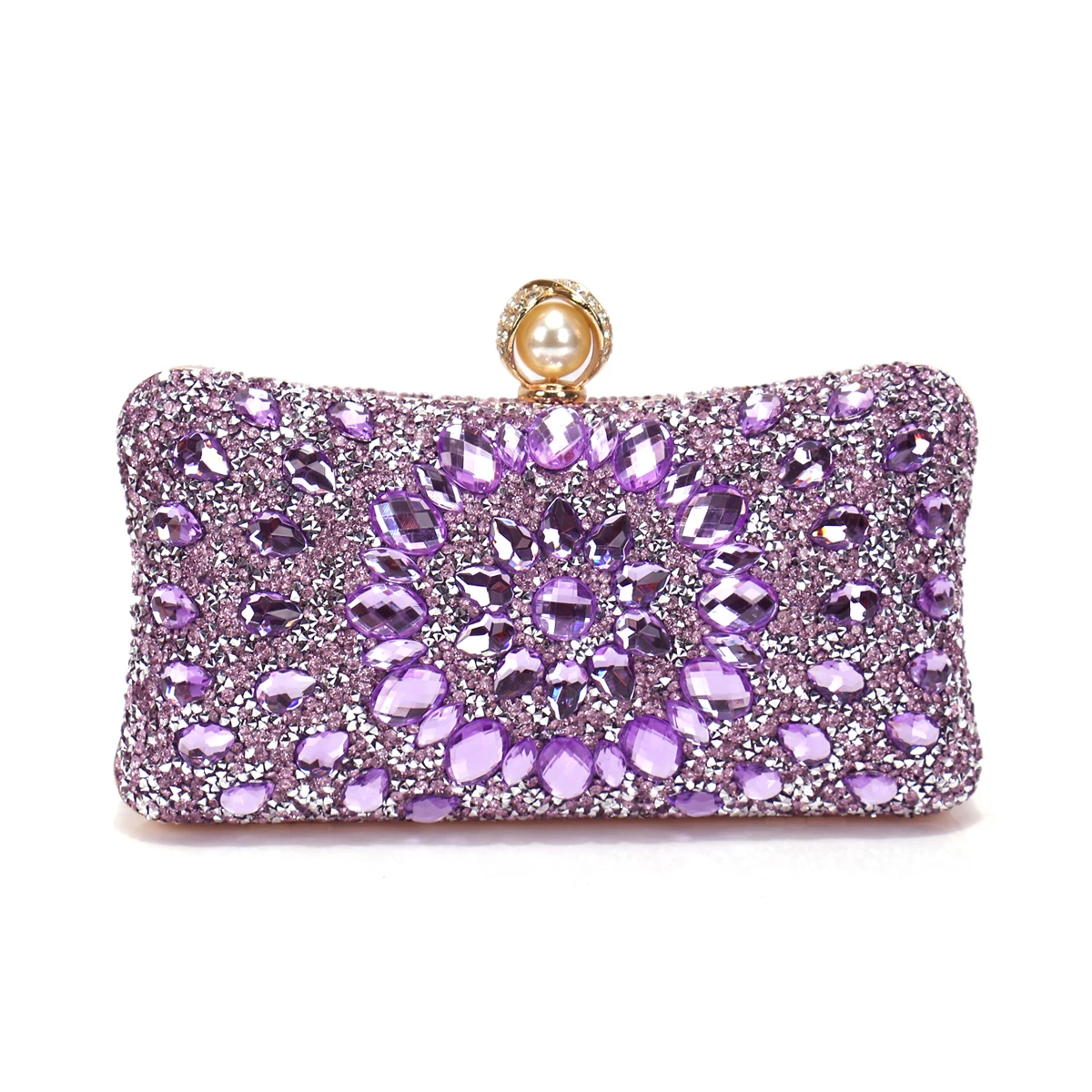 Golden Glitter Evening Bags for Women with Rhinestones and Acrylic Diamonds