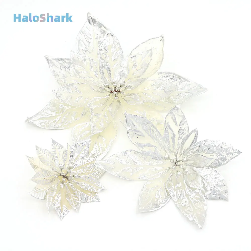 

5pcs 10cm/15cm/23cm Glitter Artificial Christmas Flowers Xmas Tree Ornament Home Decor Fake Flower Navidad 2022 Merry Christmas