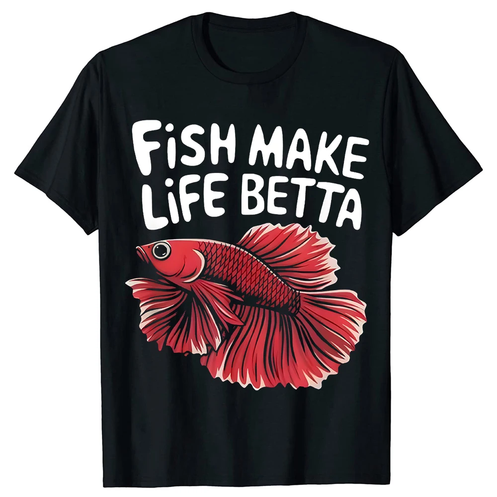 Fish Make Life Betta Aquarist Mom Aquarium Keeper T-Shirts für Herren, 100 % Baumwolle, lockerer, übergroßer Rundhalsausschnitt, Hip-Hop-T-Shirt