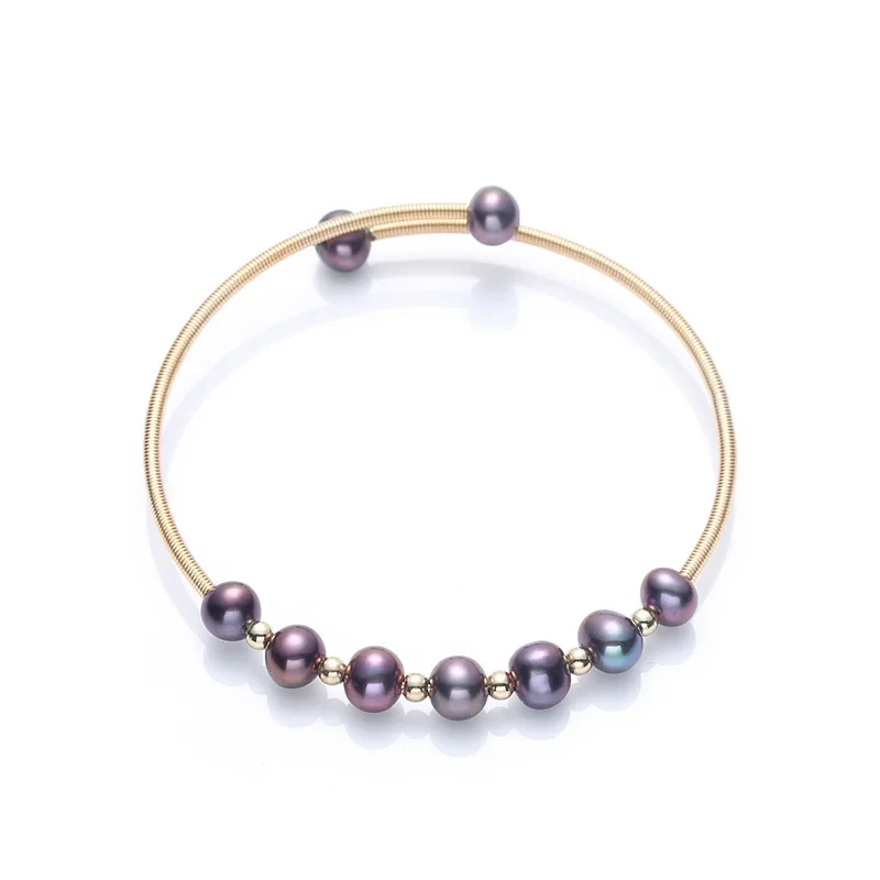 

Natural White Pink Purple Baroque Pearl 14K Gold Filled Open Bangle Bracelet Charm Women'S Birthday Wear Jewelry Pulsera