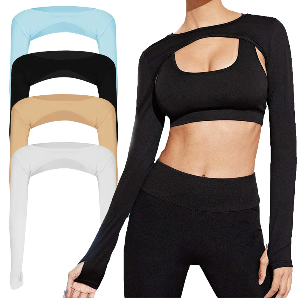 One Piece Long Sleeved UV Arm Cover Women Plain Shrug Hijab Tops Ladies Tops Cardigan Driving Cycling Cropped Cape Arm Sleeves Ice Arm Sleeves