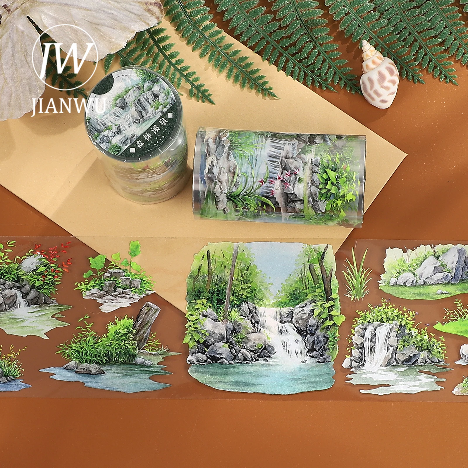 JIANWU 70mm * 5m 빈티지 식물 돌 연못 풍경 재료 콜라주 스크랩북 PET 테이프 크리 에이 티브 DIY 저널 문구
