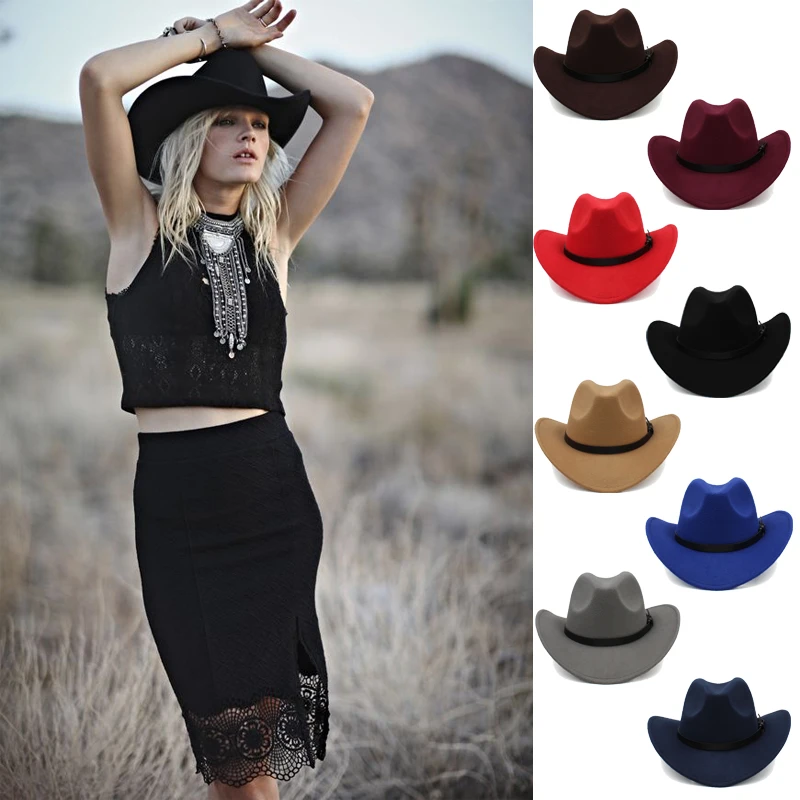 

3 Sizes Parent-child Men Women Kids Children Woolen Western Cowboy Hat Wide Brim Sunhat Party Travel Outdoor Cap Classical Retro