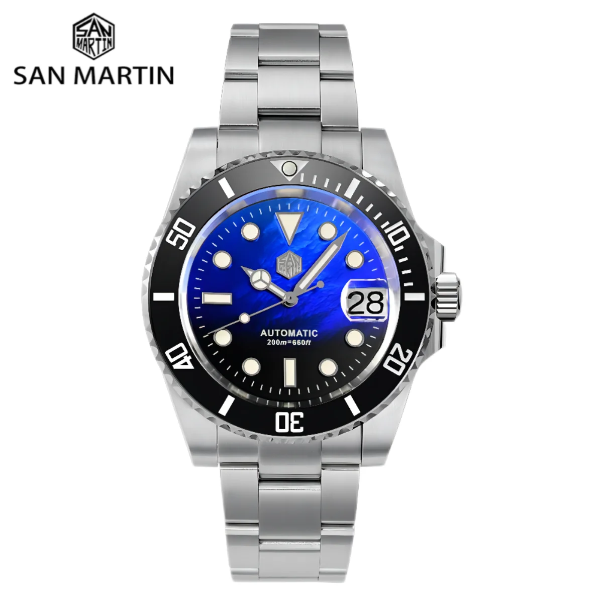San Martin Diver Water Ghost Luxury Sapphire Men Automatic Mechanical Watches 20Bar Luminous Date Window Montre Homme SN0017G-3