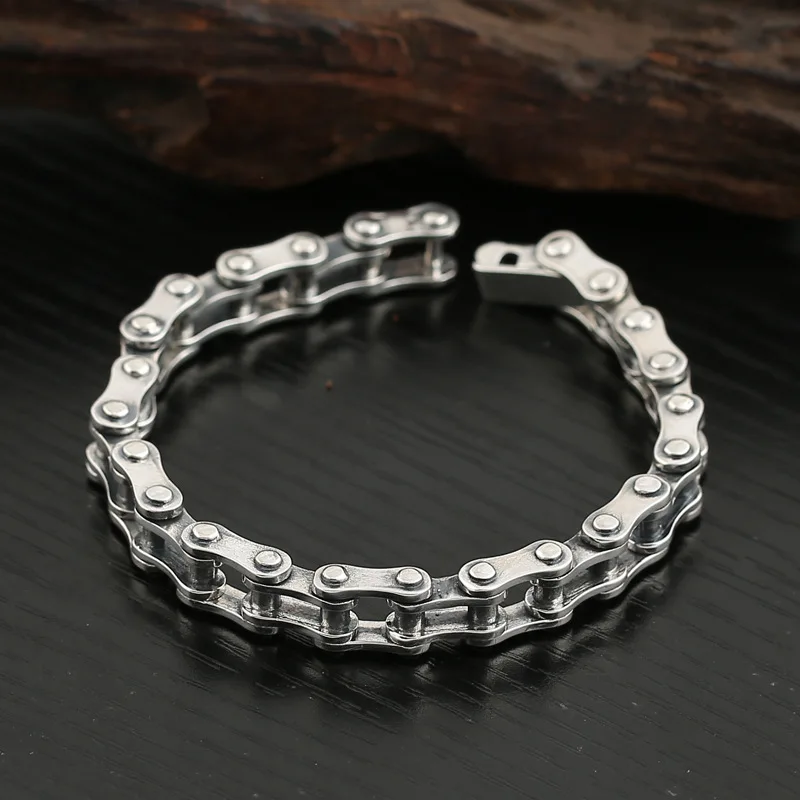 

Individualized aggressive men's bracelet s925 sterling silver creative jewelry vintage Thai silver bicycle chain bracelet for bo