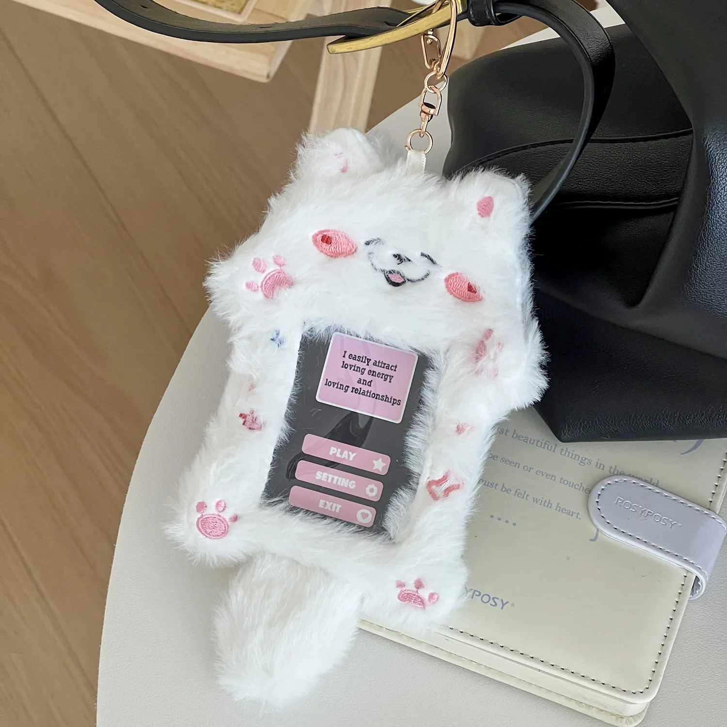 1pcs Plush Photocard Holder with Keychain, Cute Rabbit Plush Photocard Holder, Cartoon Card Cover Rabbit Photo Protective Case 6