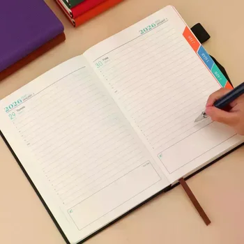 Agenda mensile giornaliera da 400 pagine 2026 con programma giornaliero in pelle con copertina rigida con marchio mensile colorato datato