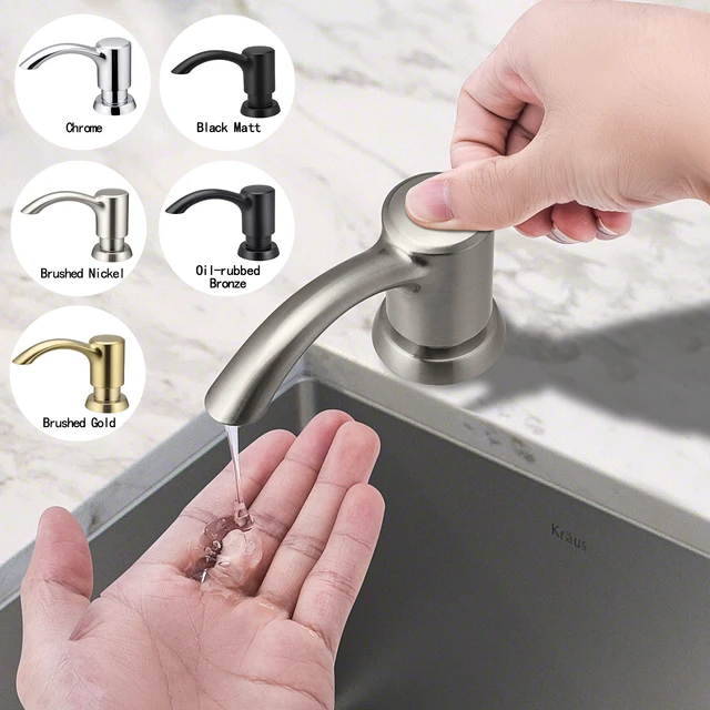 The Plumber's Choice Kitchen Sink Stainless Steel Soap Dispenser Built-in Design for Counter Top with Large Liquid Bottle in Brushed Nickel