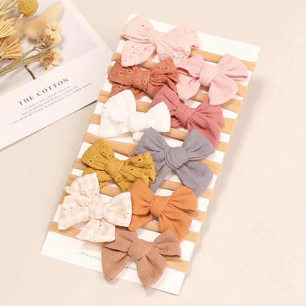 40pc/lot Newborn Solid Linen Cotton Nylon Headbands Girls Hair Bow Nylon Headband Baby Lace Embroidery Hair Clips Kids Hairpins