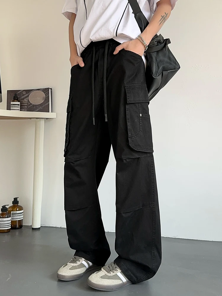 Men's Straight Cargo Pants Spring Summer Safari Style 5 Pockets Baggy Fit Casual Pants Washable Cotton Wide Leg Trousers 3