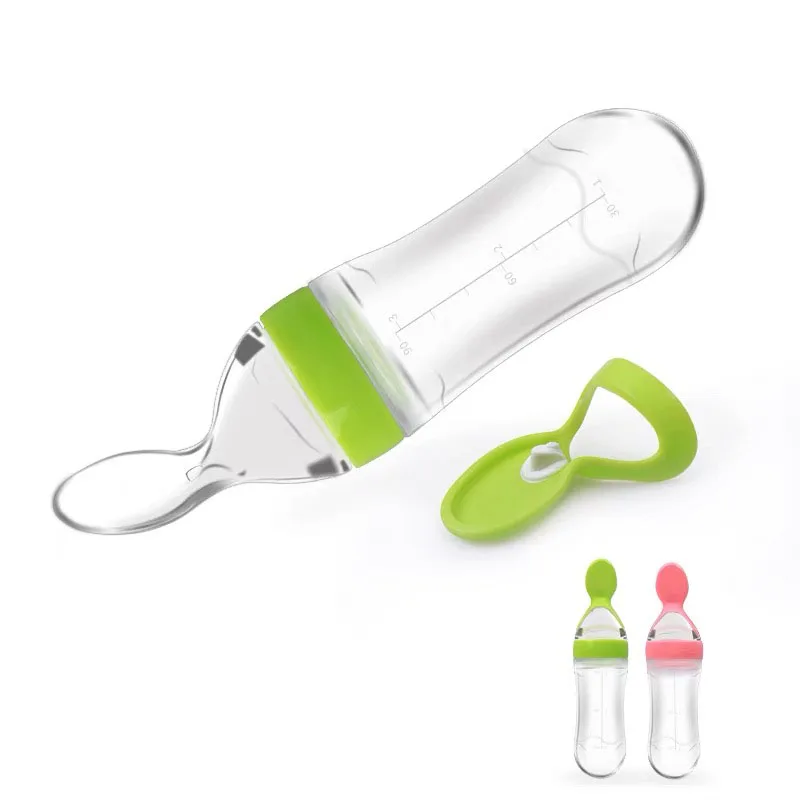 Silicone Squeezing Feeding Bottle Spoon Bottle Feeder Newborn Baby Training Drink Spoon Safe Tableware Training Feeder