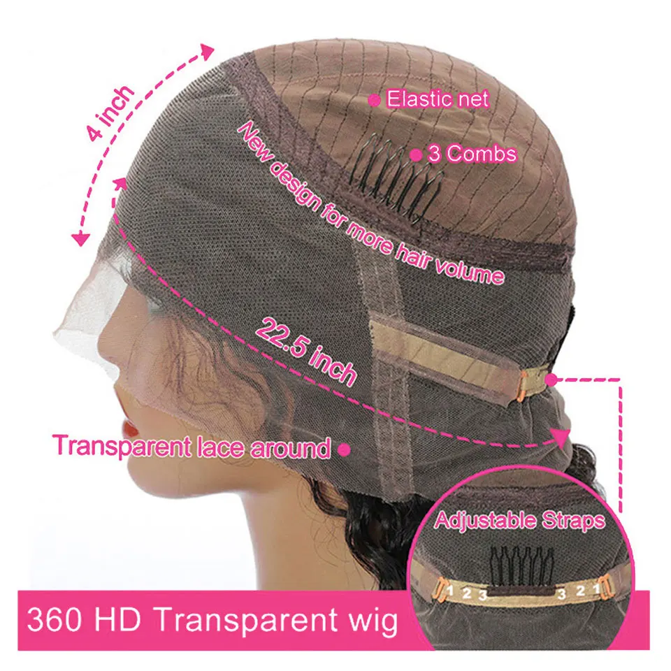 Pocałunek miłość fala wody 360 pełne koronkowe peruki z ludzkich włosów wstępnie oskubane dla czarnych kobiet 250% gęstości brazylijskie koronkowe peruki z przodu HD