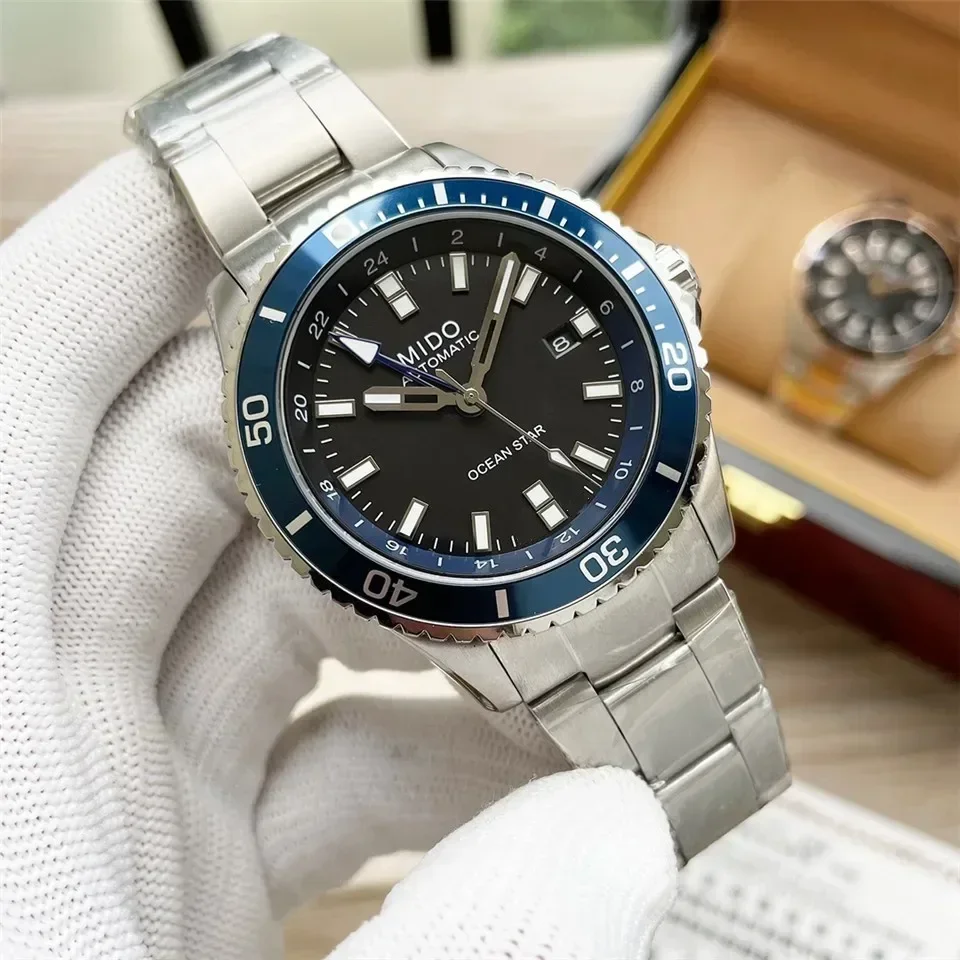 

Модные мужские часы, автоматические механические наручные часы MIDO Design Super Ocean, белые, синие, высокое качество 904L, нержавеющая сталь AAA