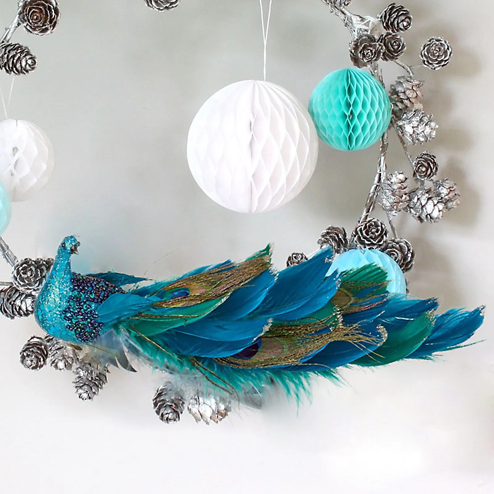 Christmas Ornament Bird Figurine Artificial Peacock Long Tail Realistic Natural Feathers 30.5cm Plastic For Garden Home Decor