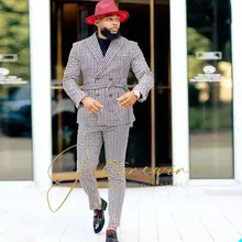  Men Suits 2 Piece Notched Lapel 2 Button Fashion Prom Suits Slim Fit Blazer Sets Brown Letters Mens Wedding Wear Coat+Pant 