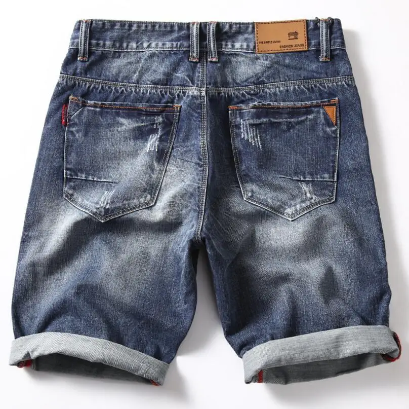 Men Blue Stretch Denim Shorts Straight Fit Shorts Jeans High Quality Elastic Casual Denim Jeans Shorts New Summer Shorts Size 42 2