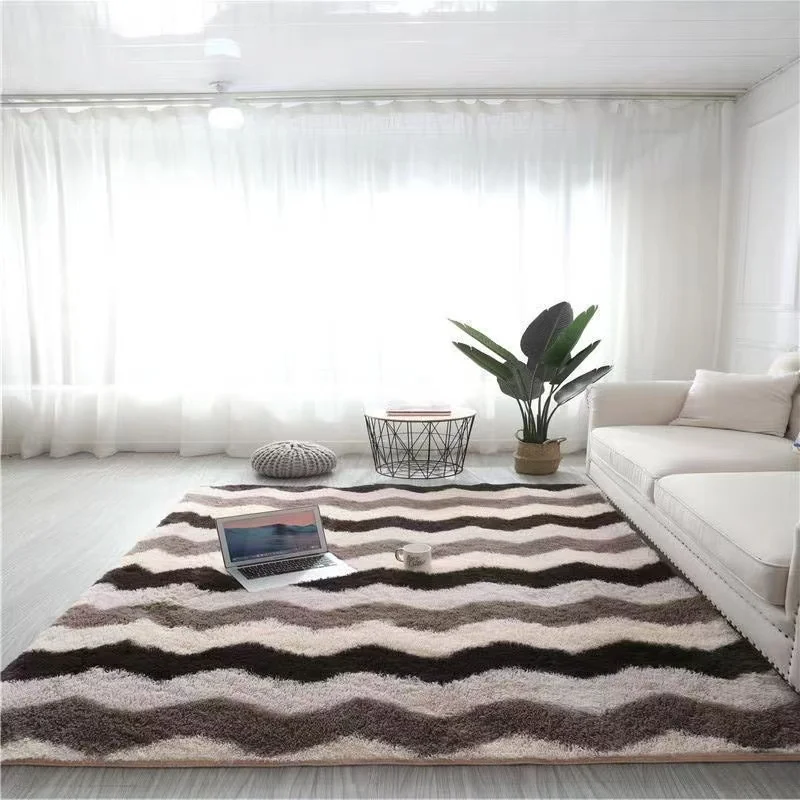Floor Mat Long Hair Tie-Dyed Silk Carpet Home Living Room Bedroom Full Bed Side Bay Window Carpet Floor Mat Door Mat Absorbent Foot