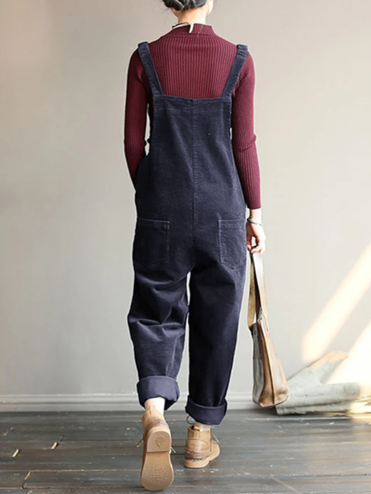 ZANZEA Solid Color Corduroy Jumpsuits Autumn Casual Women\'s Overalls Ladies Female Playsuits Suspender Pantalon Rompers Turnip