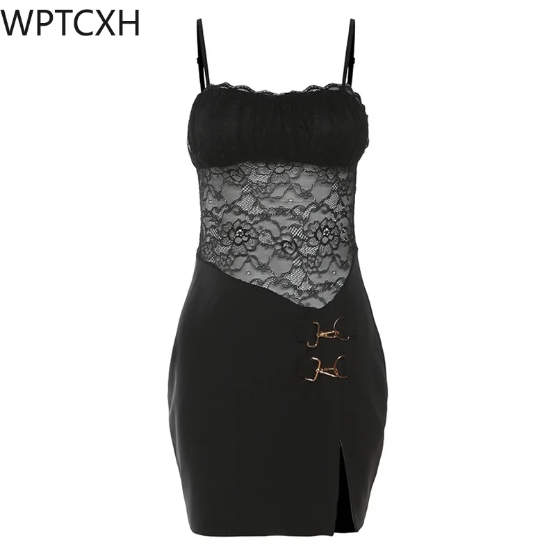 

XSJPZH 2024 Europe The United States Wind Spring Summer New Women's Halter Neckline Lace Patchwork Slim-fit Bag Buttock Dress