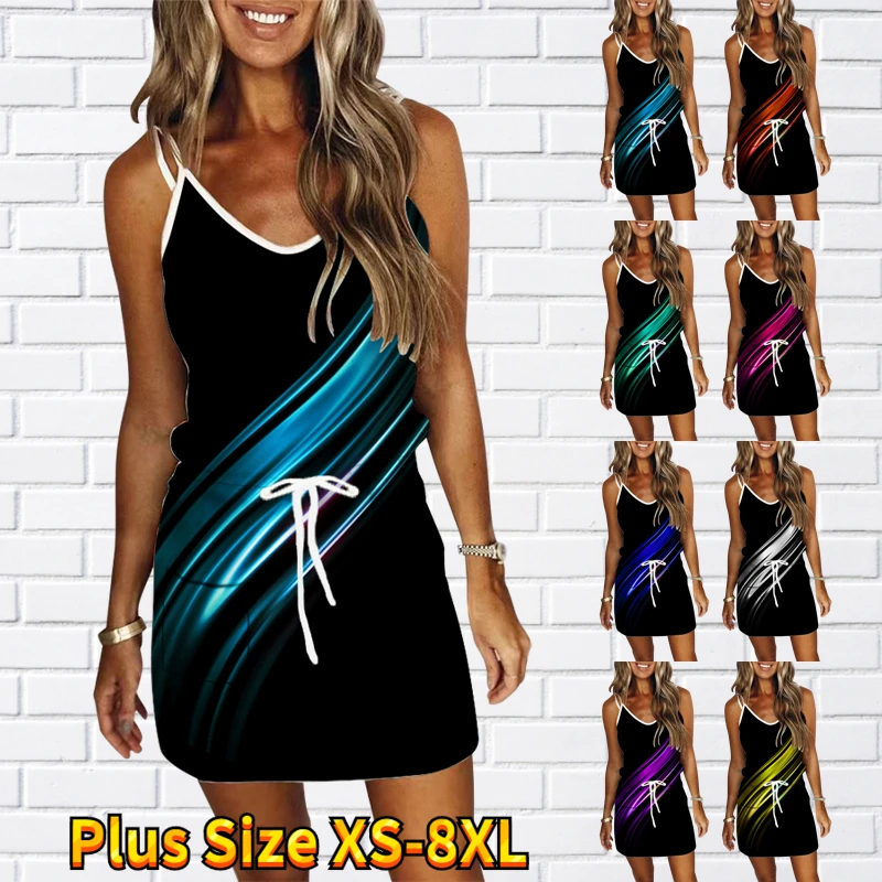 

2023 Sexy V-neck Slim Skirt New Design Printed Sleeveless Skirt Everyday Street Fashion Short Skirts Summer Women's Trend Dress