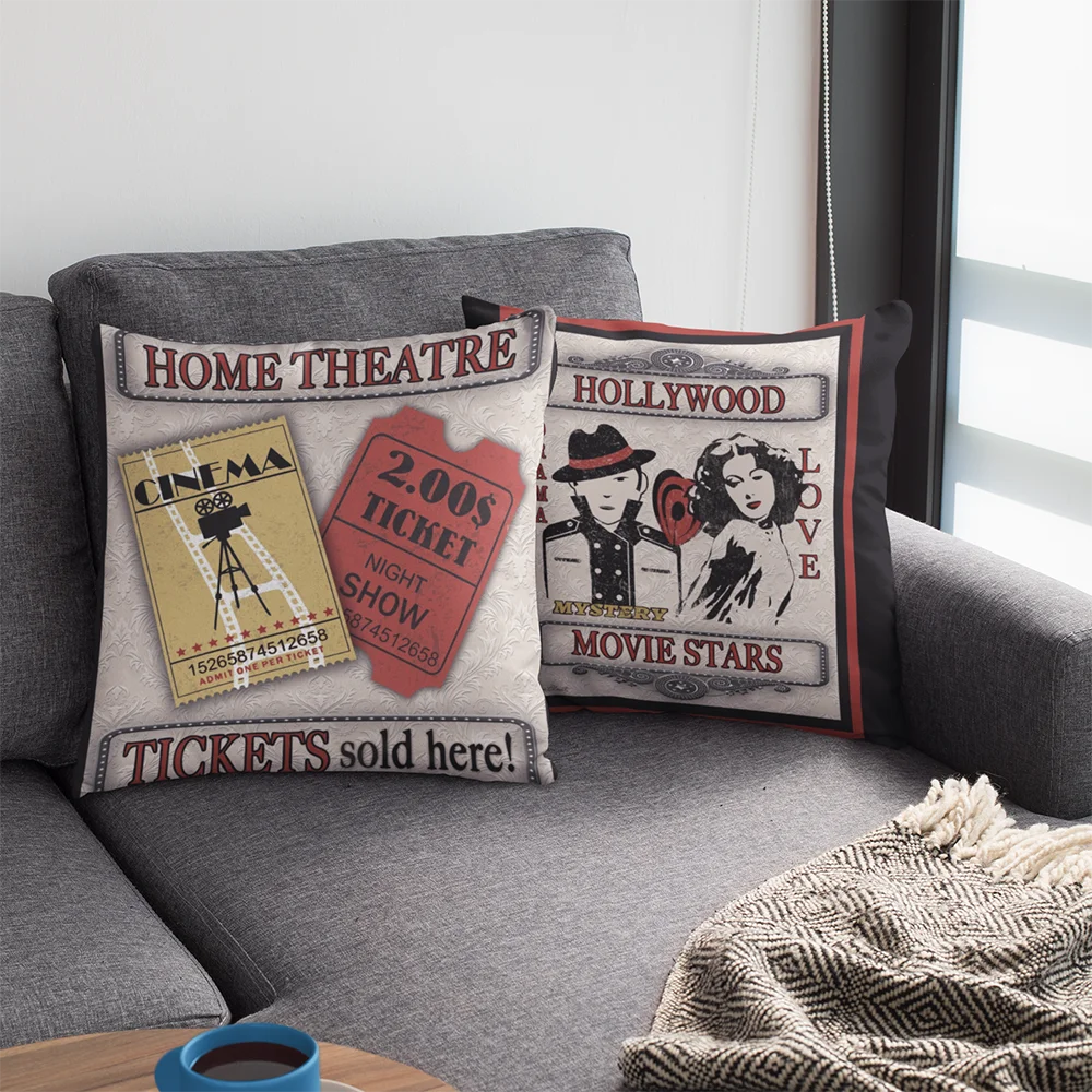 

Vintage Cinema Ticket Cushion Covers Car Decor Pillowcases Retro Movie Making