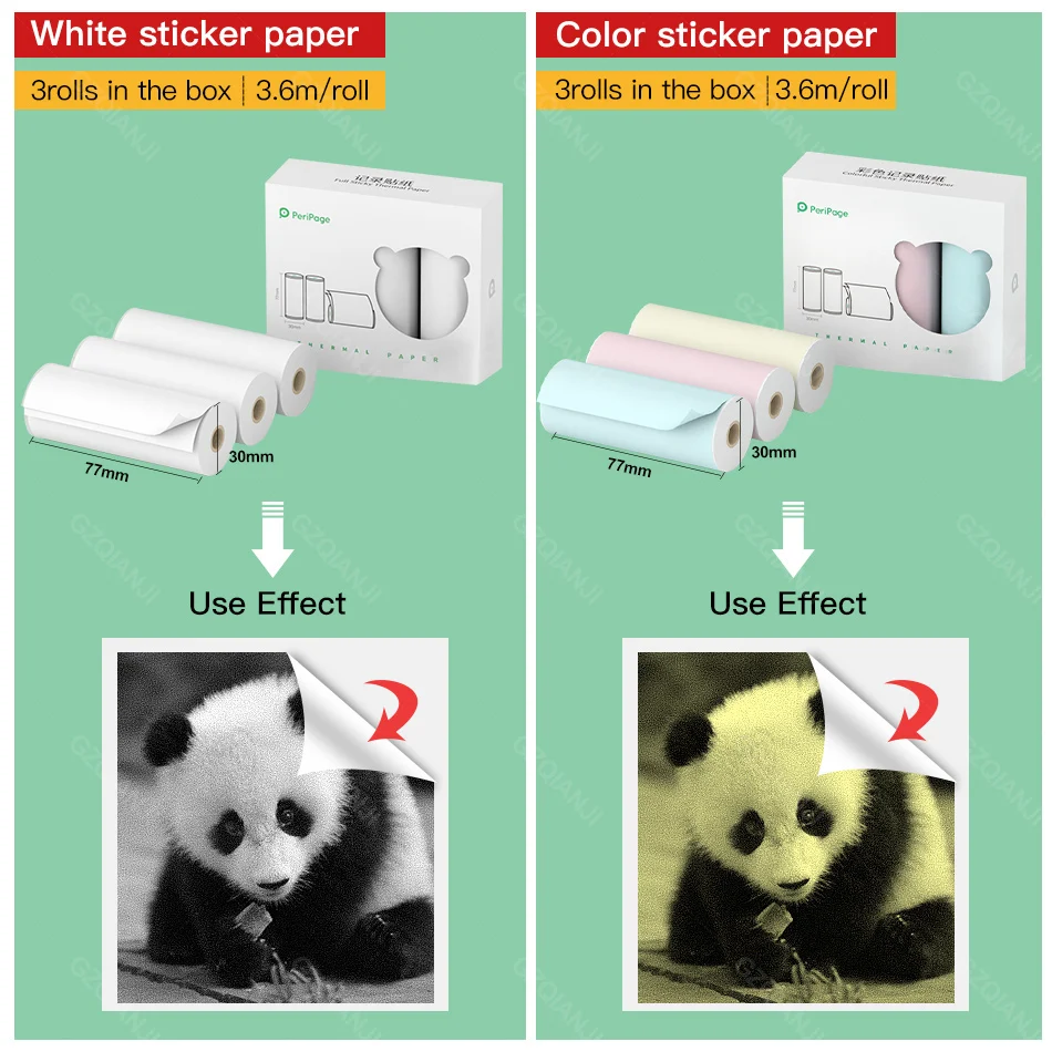 For Peripage A9 A9 Pro Official Photo Printer 77mm Thermal Paper Notes Sticker 10 Years Color Pure White Transparent Label Paper