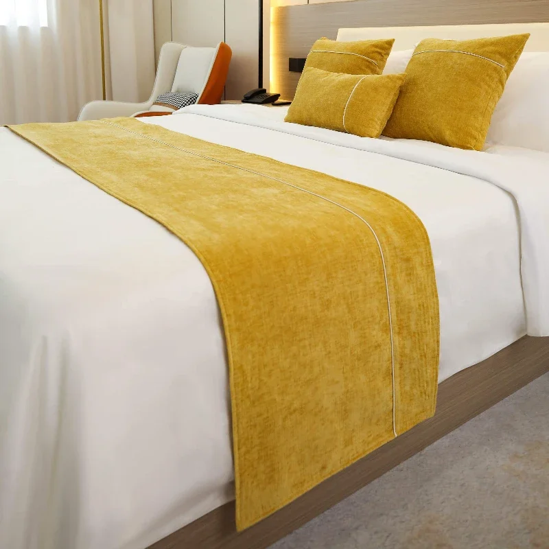 Solid Bedspreads Bed Runner Double Layer Bed Flag Throw Bedding Single Queen King Cover Towel Home Hotel Decorations Bedding