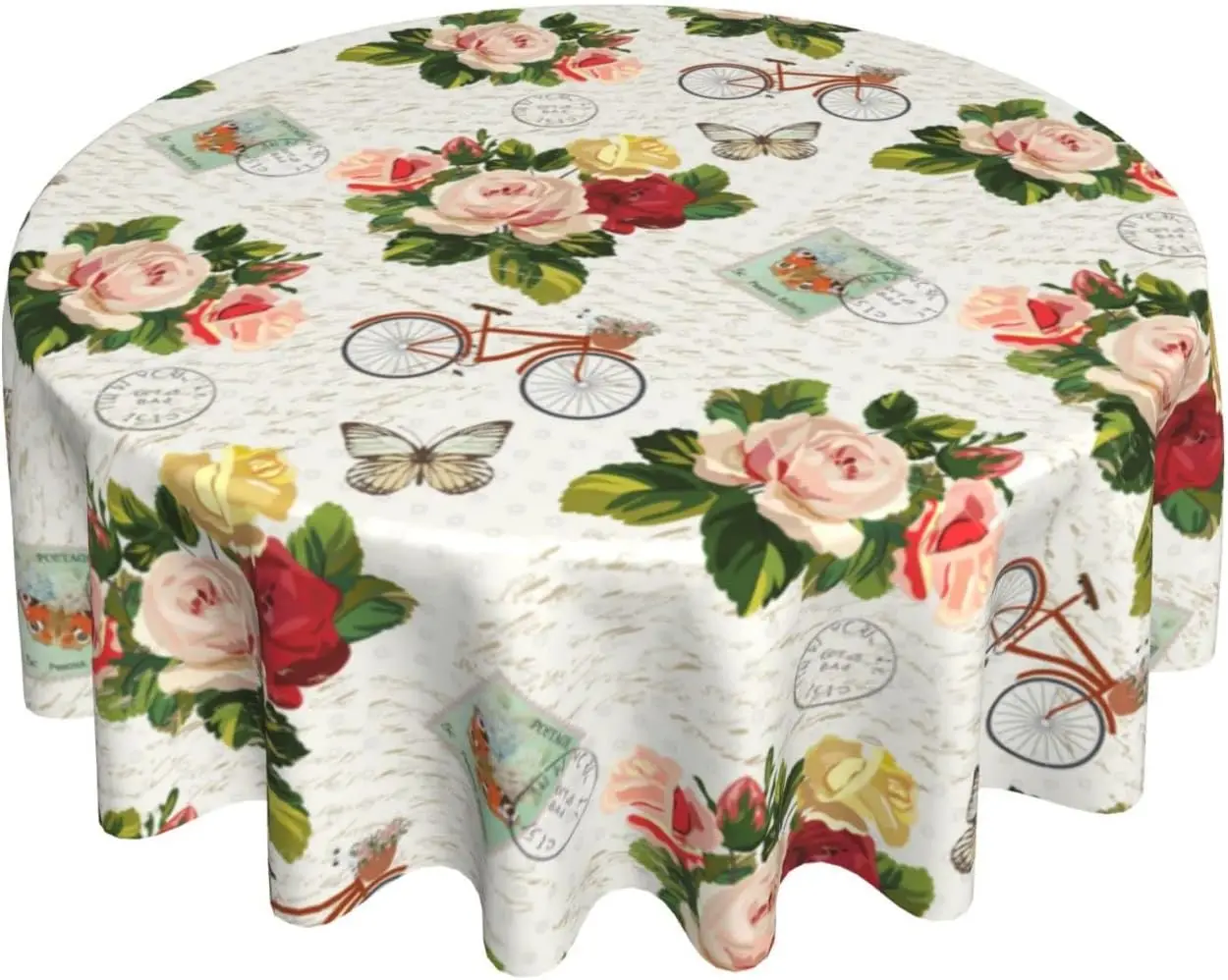 

Butterfly Tablecloth 60 Inch Vintage Floral Bicycle Spring Decorative Romantic Round Table Cloth for Kitchen Dining Room Patio