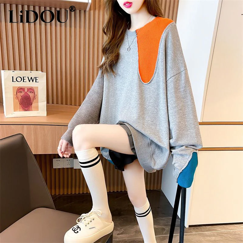 Autumn Winter Hipster Round Neck Loose Casual Sweatshirt Female Harajuku Y2K Trend Fashion Pullover Top Women All-match Outwear