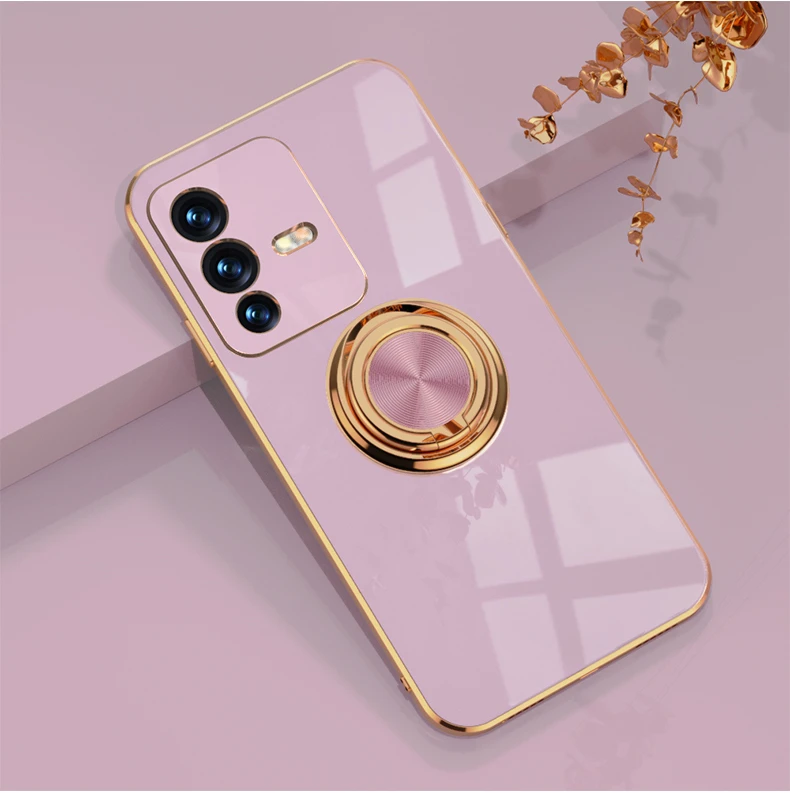 Luxury Plating Phone Case For Vivo V23 With Ring Bracket Stand_voghion.com